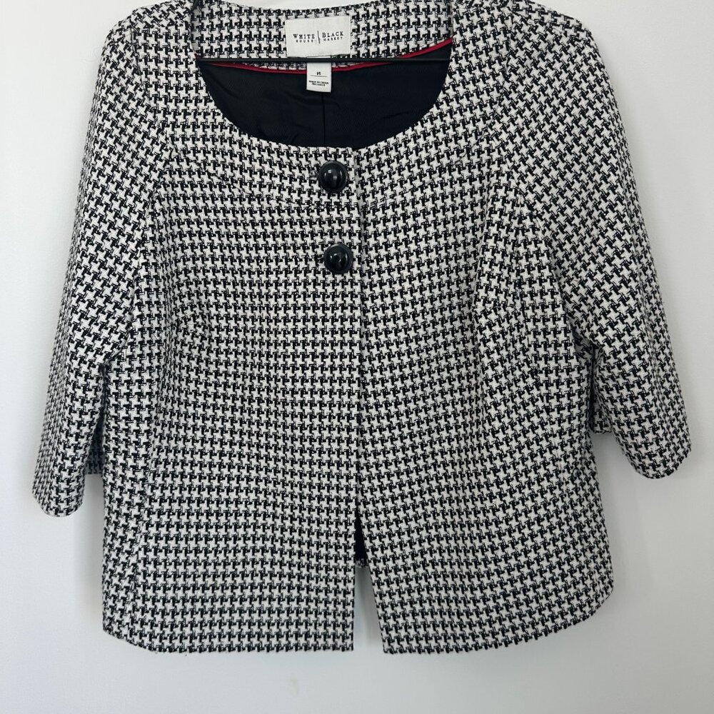 White House Black Market Houndstooth Blazer & Skirt Set | Classic Black & White - Picture 2 of 14